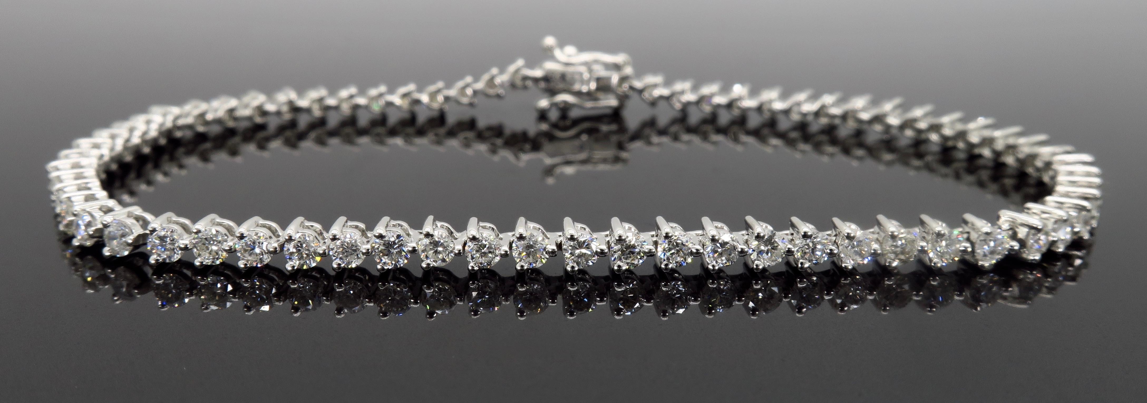 Women's or Men's 18 Karat White Gold Martini Style Diamond Bracelet