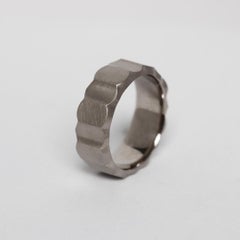 18K white gold matte finish faceted design men's band ring