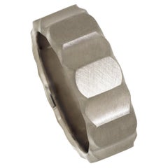 18K white gold matte finish faceted design men's band ring