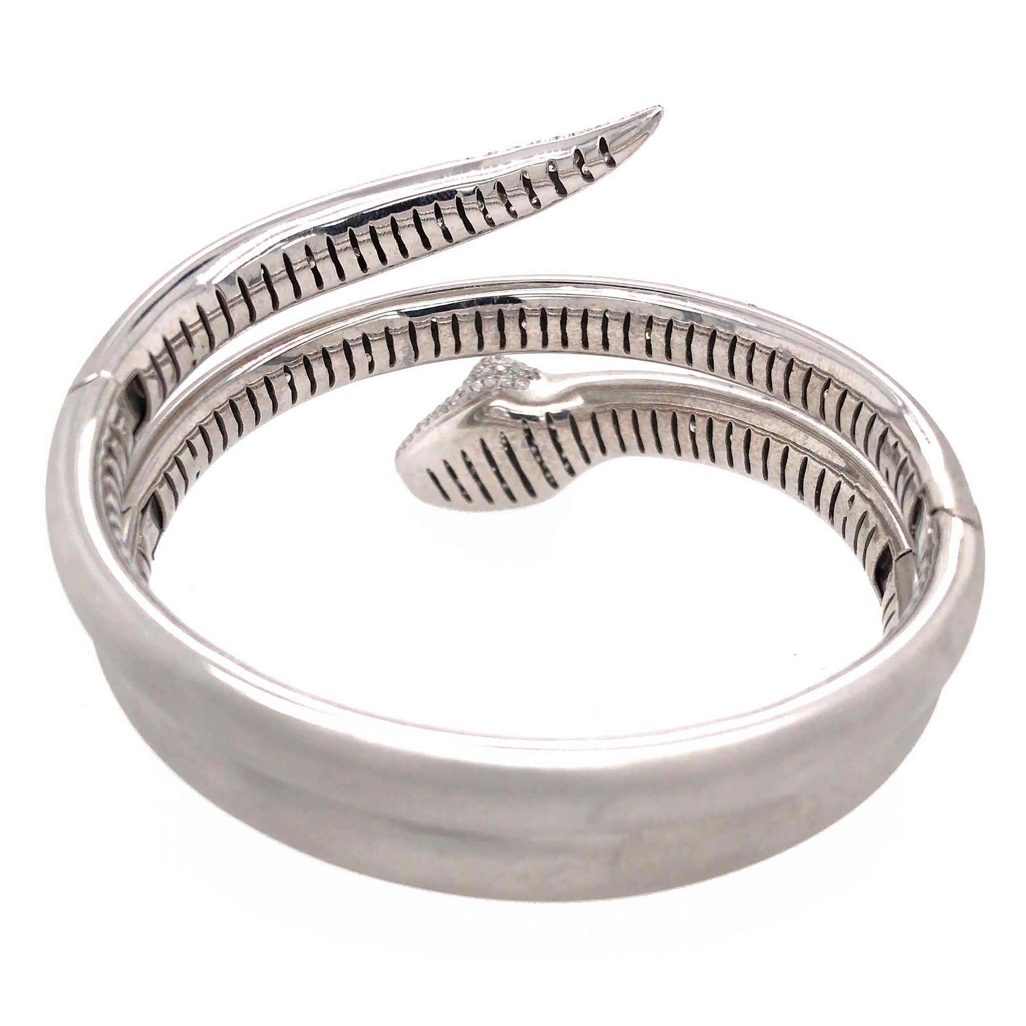 Women's 18k White Gold Matte Snake Cuff Diamond Bracelet