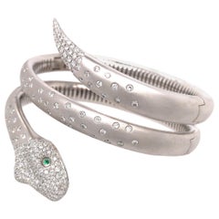 18k White Gold Matte Snake Cuff Diamond Bracelet