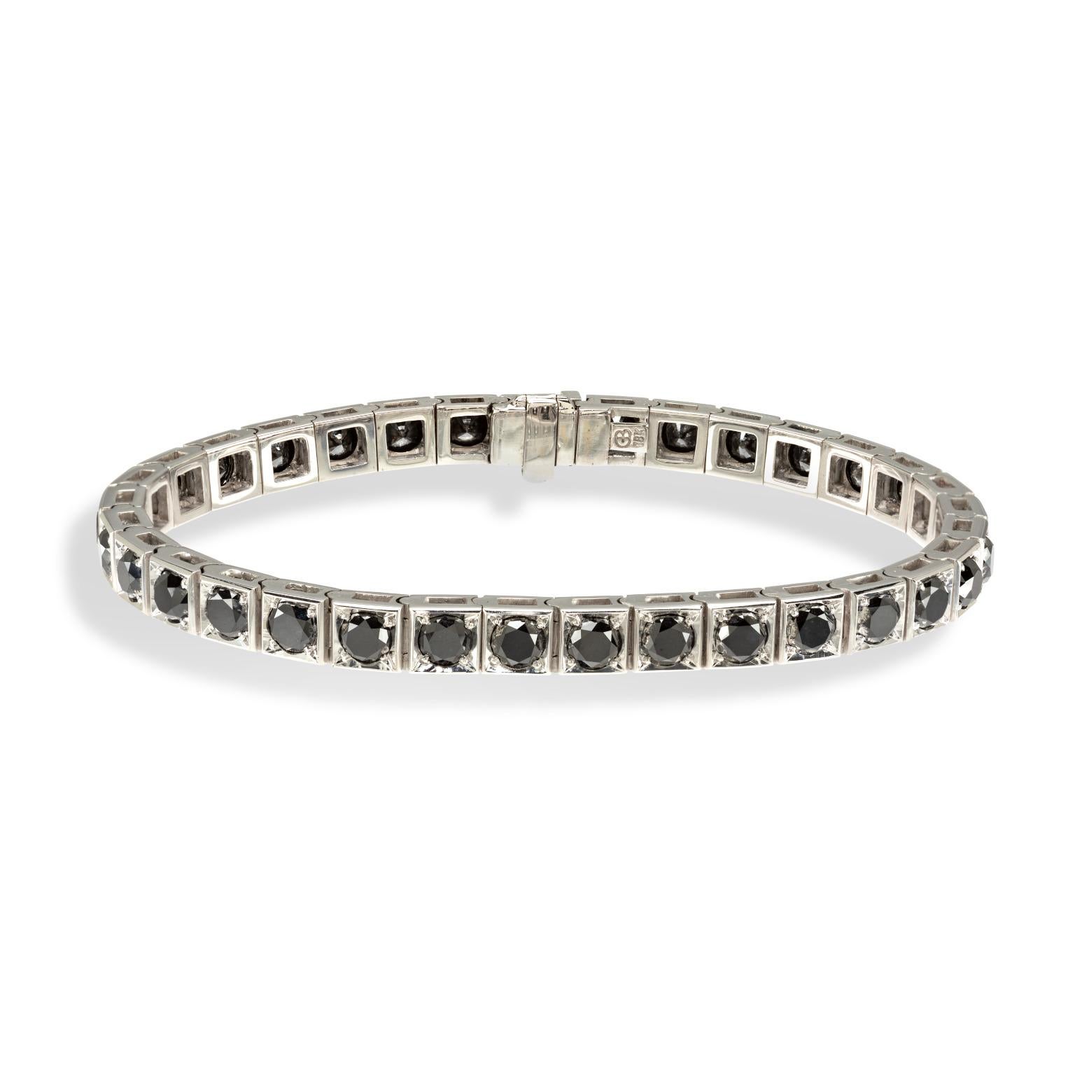 Taille ronde Bracelet en or blanc 18 carats avec diamants noirs pour hommes, par Gloria Bass en vente