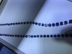 18k White Gold Men's Sapphire Emerald Cut Diamond Necklace