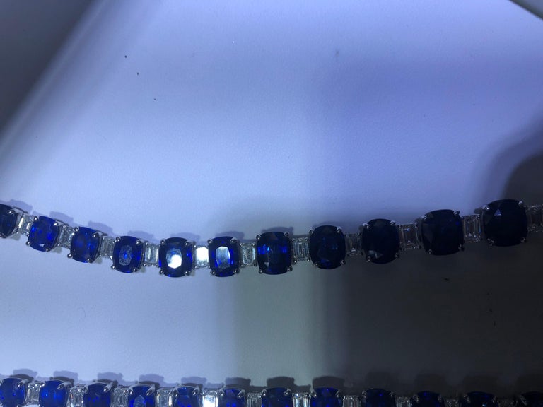 18k White Gold Men's Sapphire Emerald Cut Diamond Necklace For Sale 1