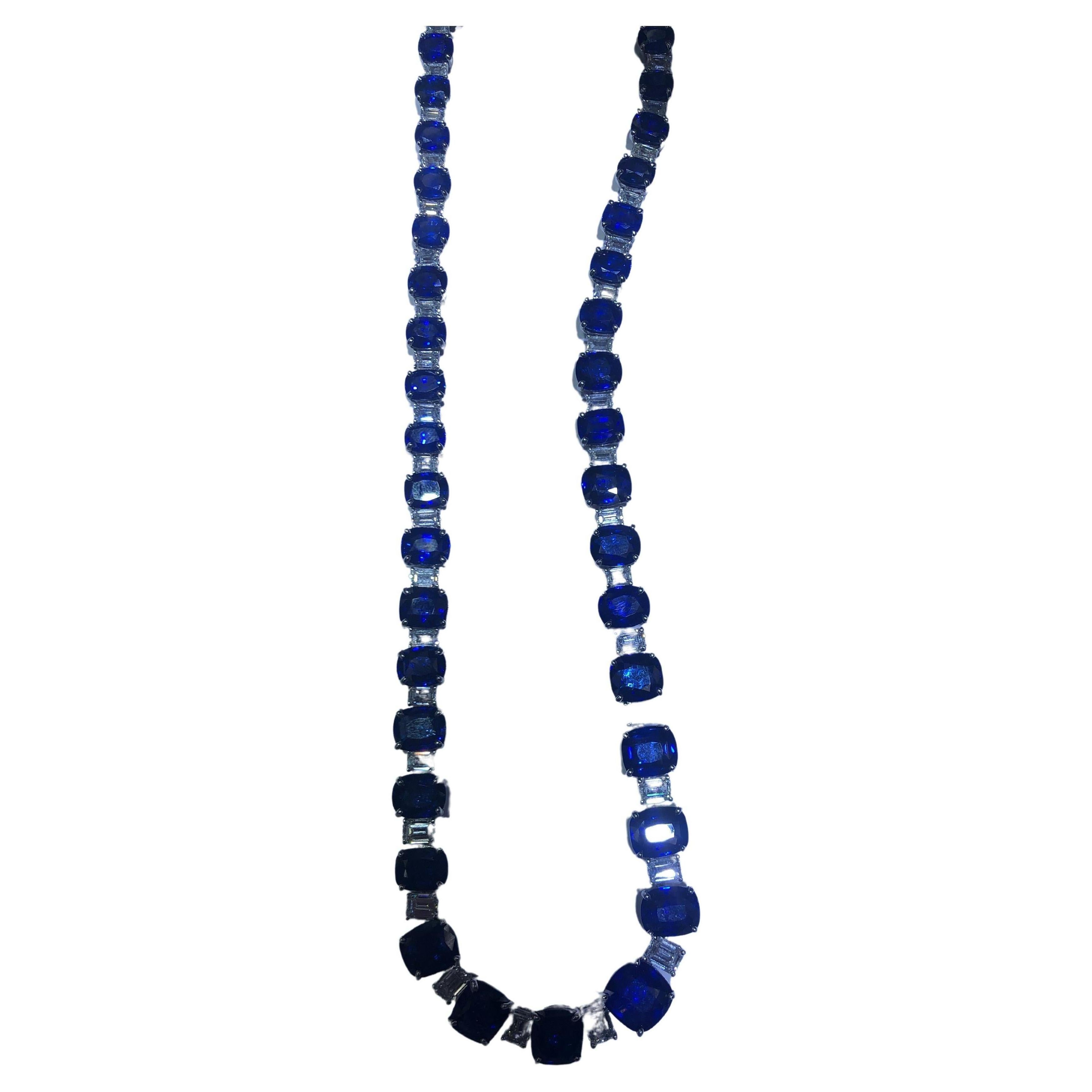 18kt White Gold Diamond and Sapphire Necklace - Color Stone Necklaces -  Necklaces - Fashion Jewelry