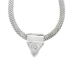 18k White Gold Mesh Choker Necklace & 14k White Gold 1.67ct Triangle Pendant