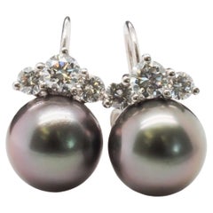 18k White Gold “Mikimoto” Tahitian Pearl & Diamond Earrings