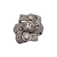 18k White Gold Mine Cut Diamond Antique Flower Ring 18k White Gold Mine Cut Diamond Antique Flower Ring