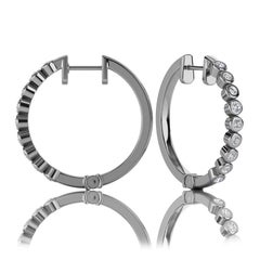 18 Karat White Gold Mini Bezel Hoop Diamond Earrings '3/4 Carat'