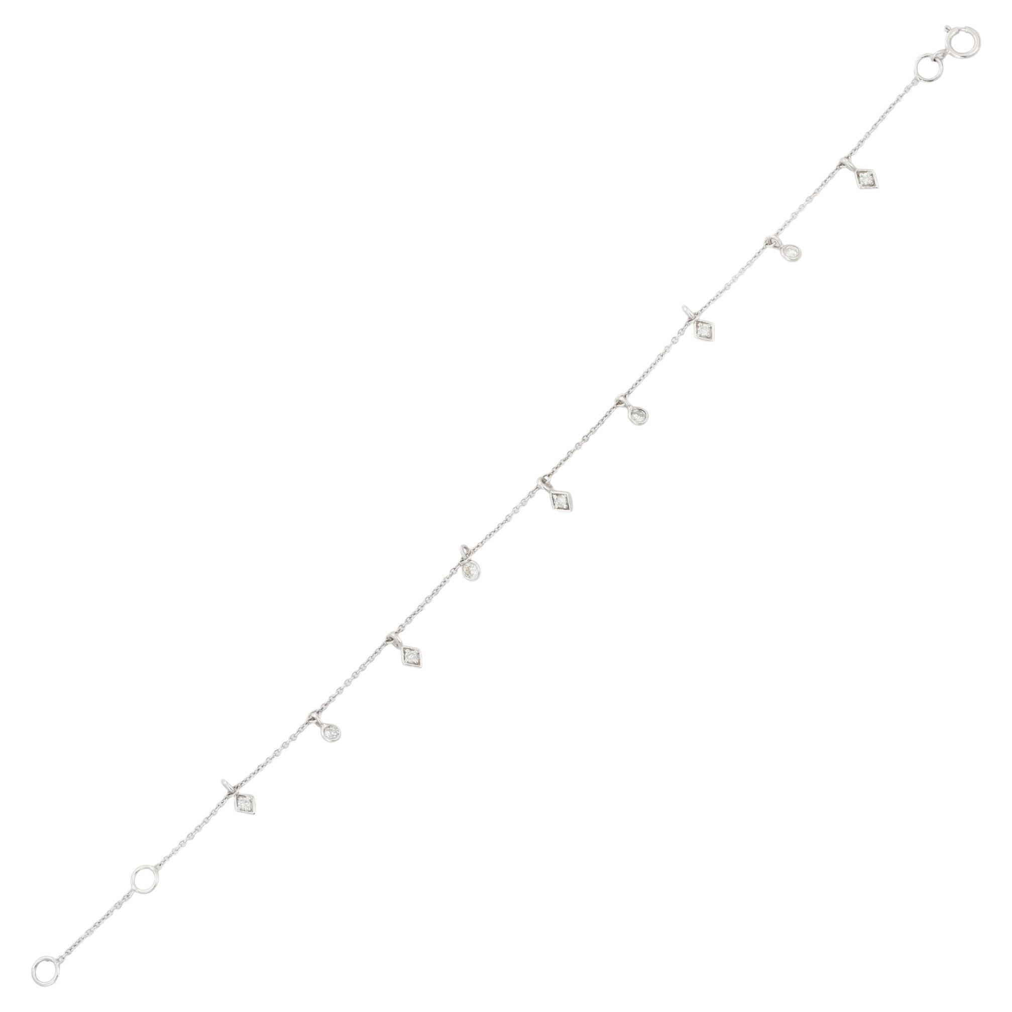 Modern 18K White Gold Minimalist Diamond Chain Bracelet For Sale