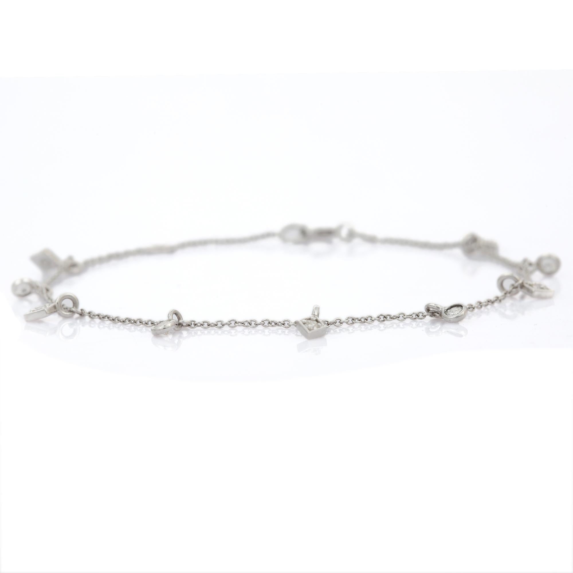 18K White Gold Minimalist Diamond Chain Bracelet For Sale 1