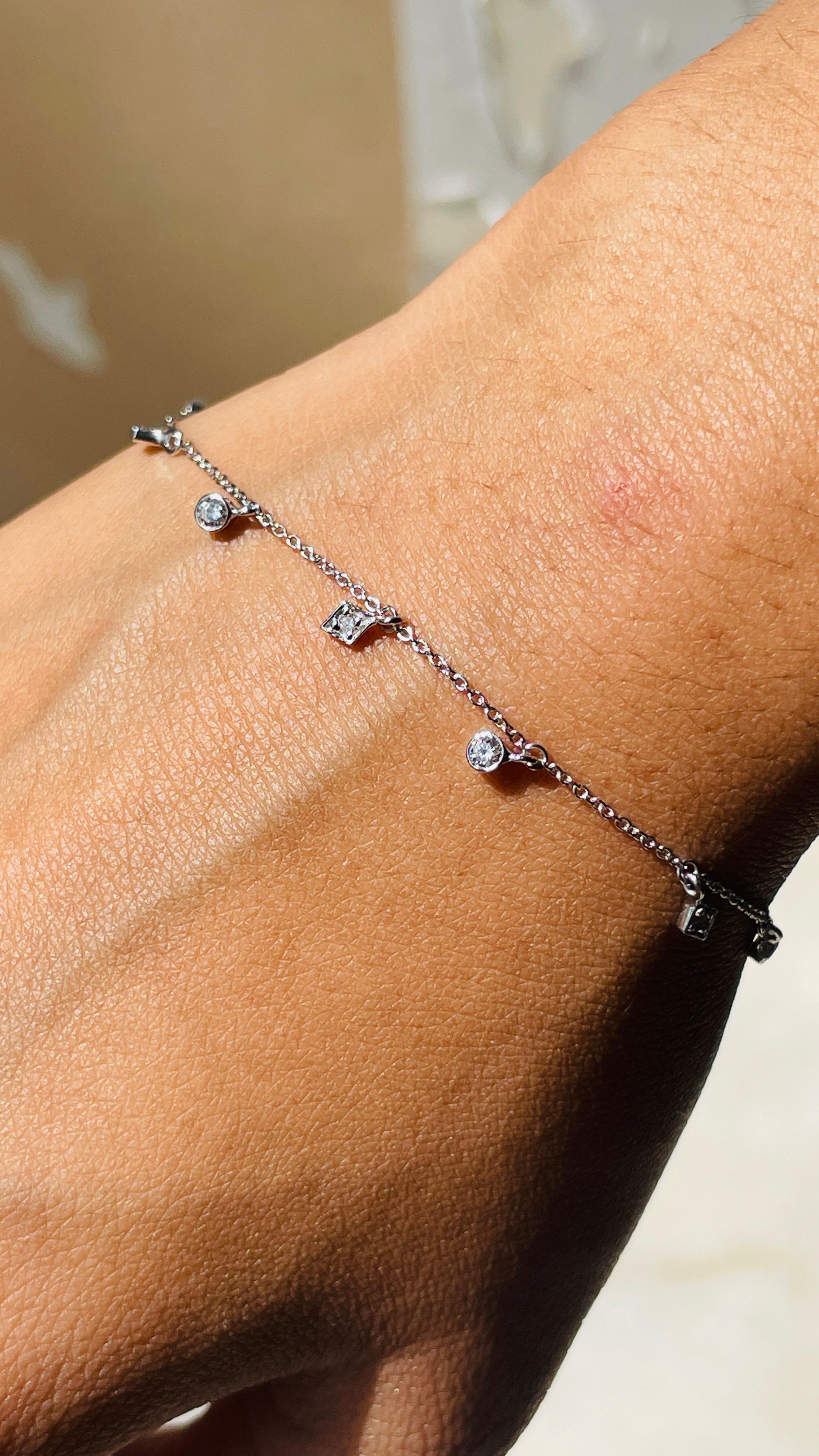 18K White Gold Minimalist Diamond Chain Bracelet For Sale 2