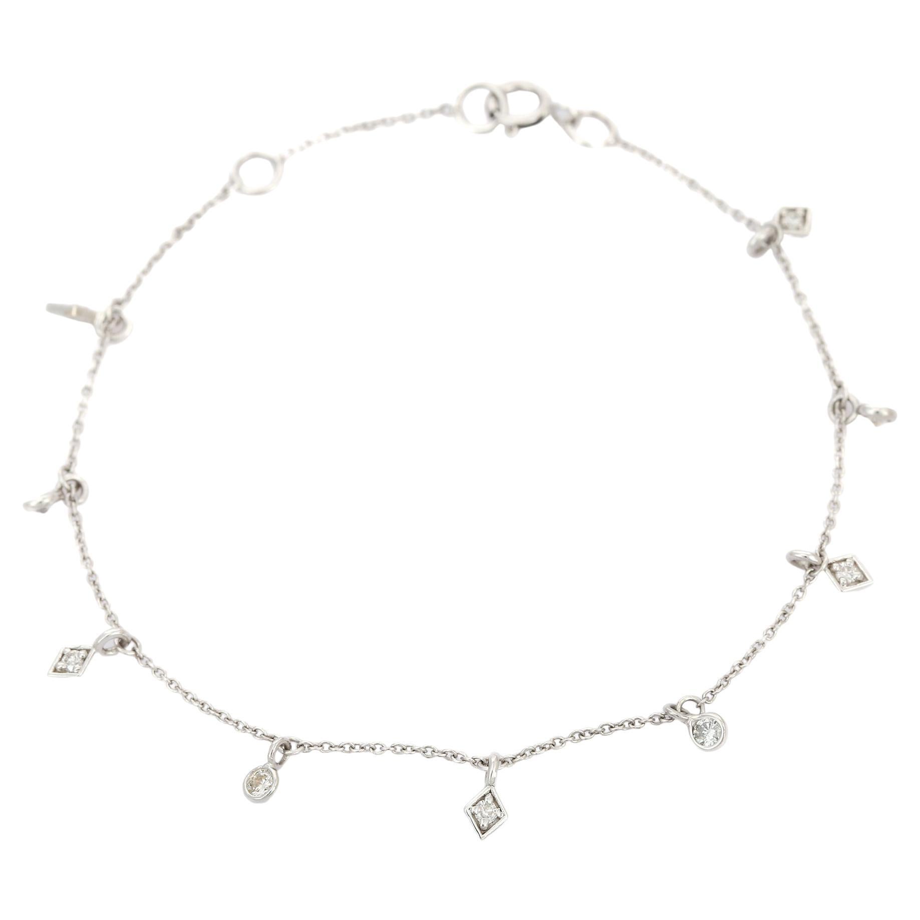 18K White Gold Minimalist Diamond Chain Bracelet
