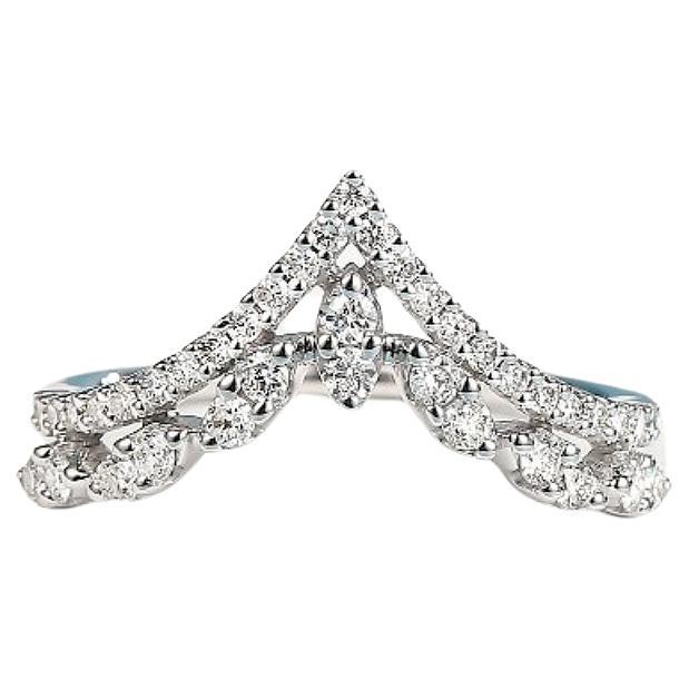 18K White Gold Mix Cut Diamond Ring in V Shape (Made to Order) For Sale
