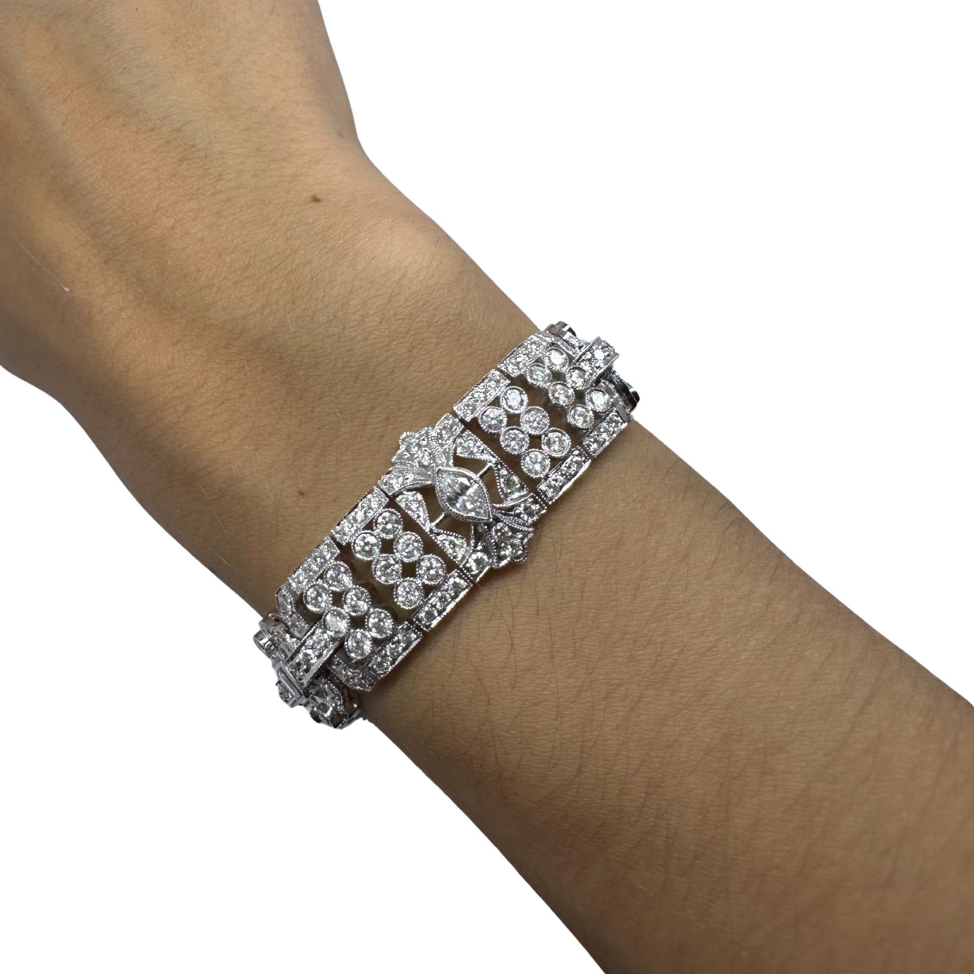 Women's 18K White Gold Mixed Cut Diamond Bracelet For Sale