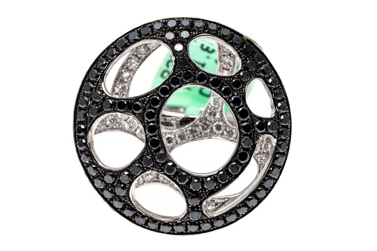 18k White Gold Modern Black and White Diamond Circle Ring, 1.86 TCW For