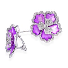 18k White Gold Mother of Pearl & 1.11tcw Diamond Flower Earrings