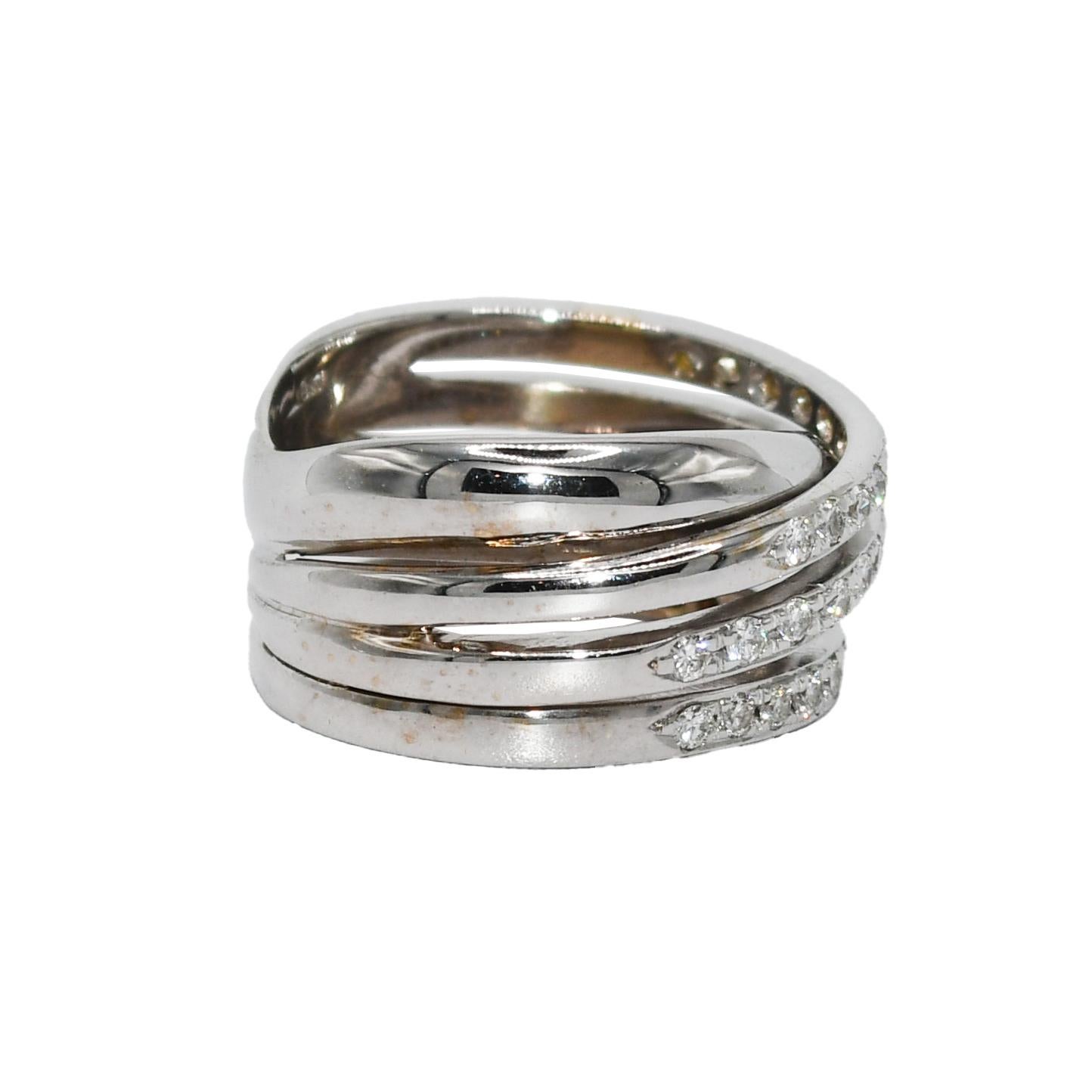 Round Cut 18K White Gold Multi-Band Diamond Ring 0.50ct For Sale