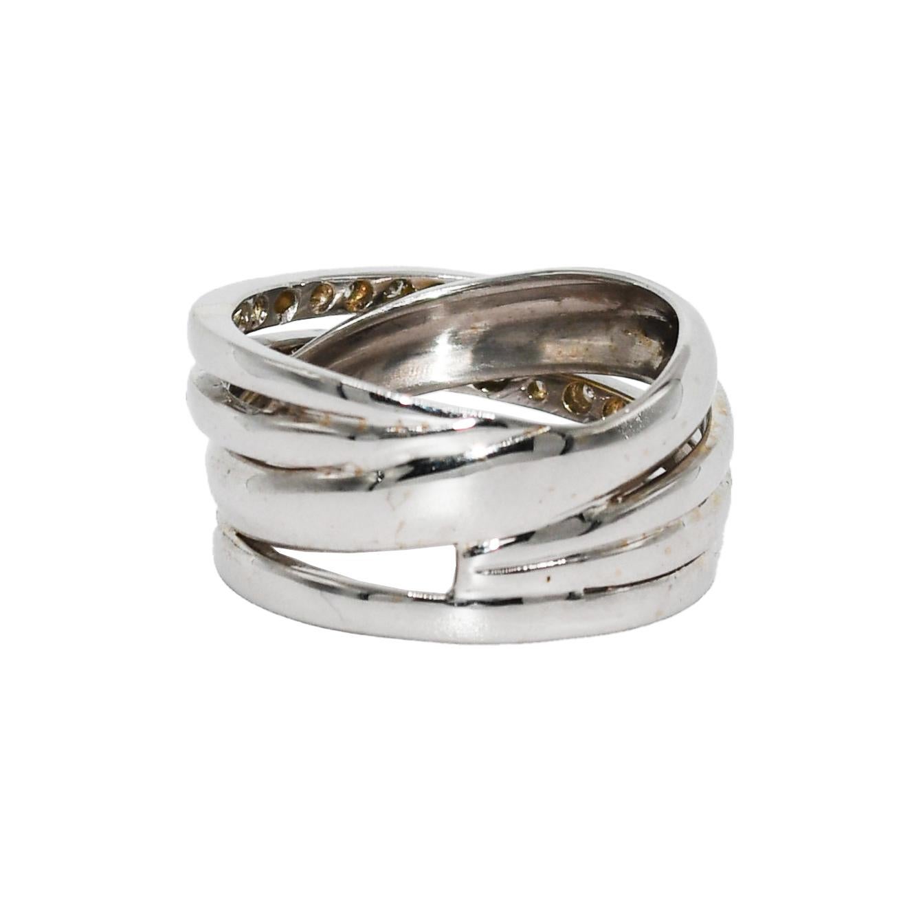 18K White Gold Multi-Band Diamond Ring 0.50ct In Excellent Condition For Sale In Laguna Beach, CA