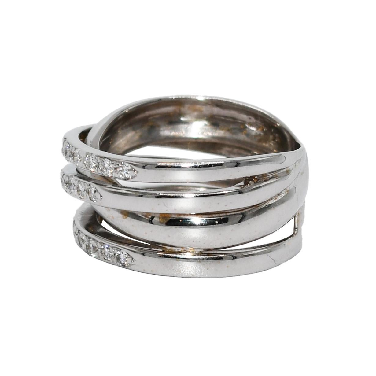 Women's or Men's 18K White Gold Multi-Band Diamond Ring 0.50ct For Sale