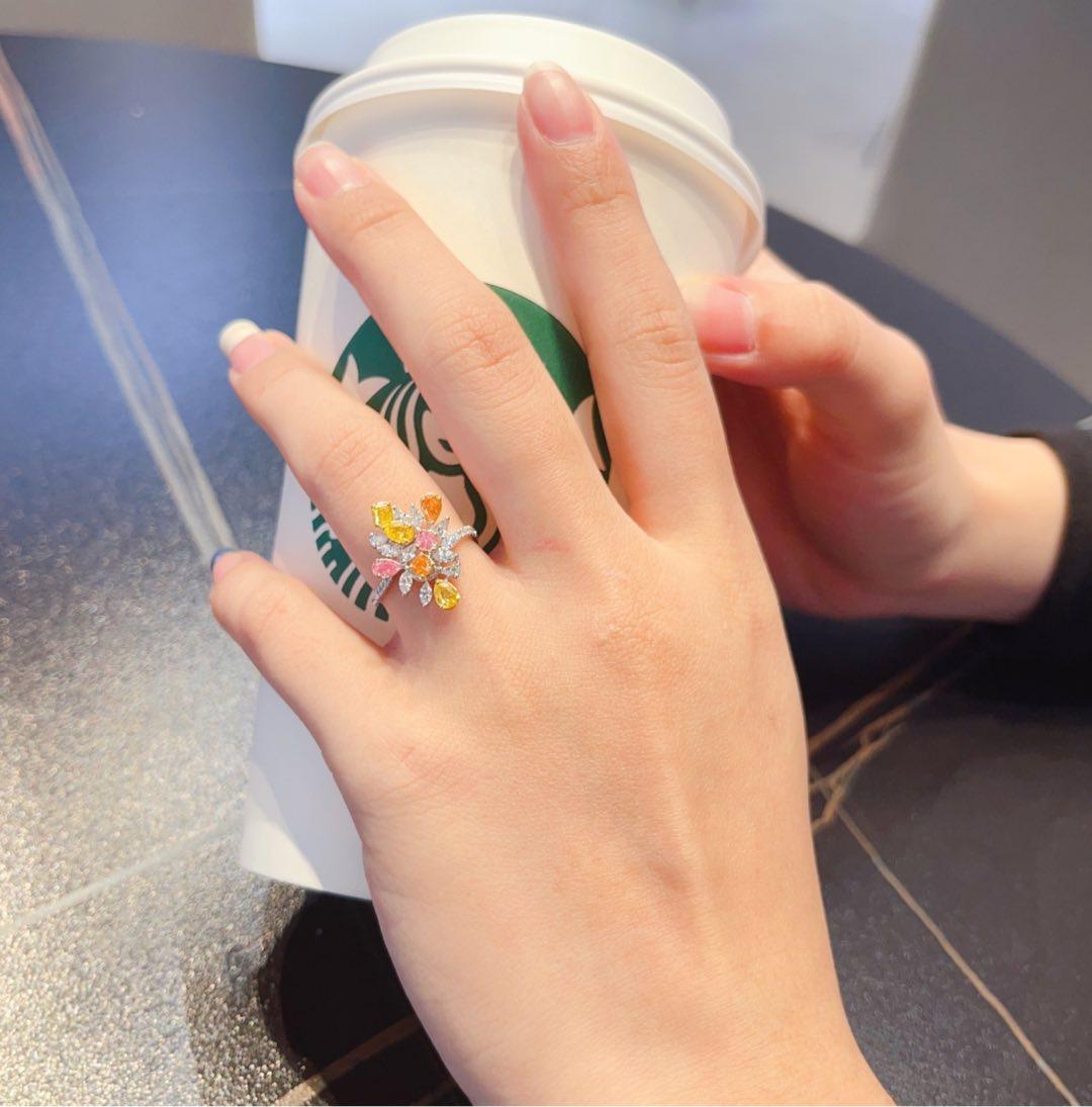 Modern 18K White Gold Multi-Color Diamond Ring For Sale