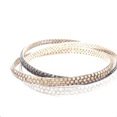 18K White Gold Multi- Color Diamond Triple Bangle Bracelet, 21.00 Carats