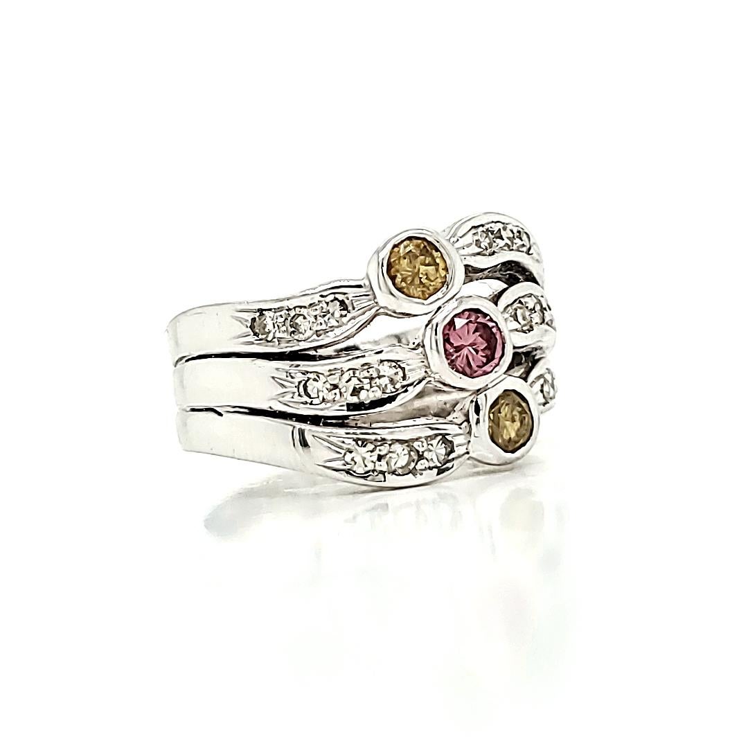 For Sale:  18k White Gold Multi Color Diamonds Cts 0.44 Engagement Ring 3
