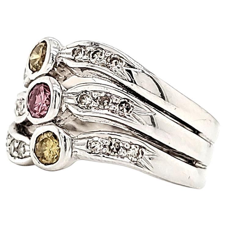 For Sale:  18k White Gold Multi Color Diamonds Cts 0.44 Engagement Ring 2
