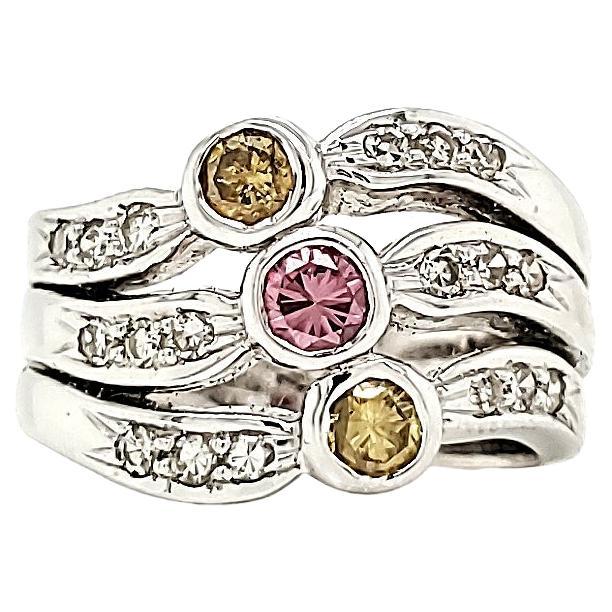 Bague de fiançailles en or blanc 18 carats avec diamants multicolores de 0,44 carat