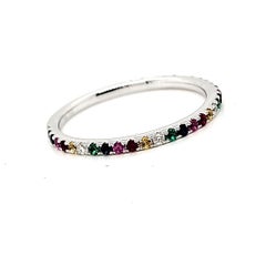 18k White Gold Multi-Color Gemstones Cts 0.34 and Round Diamond Engagement Ring
