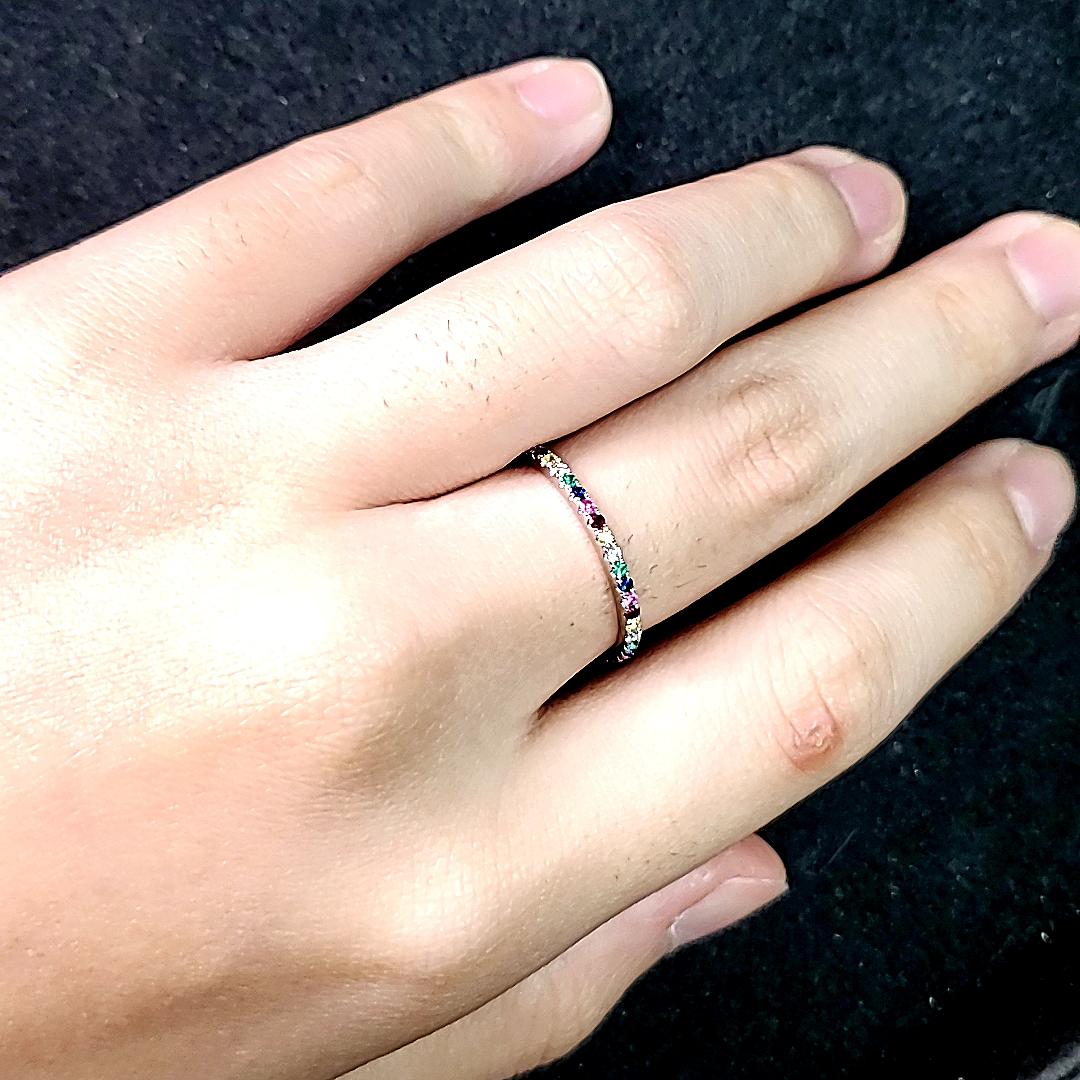 18k White Gold Multi-Color Gemstones Cts 0.34 and Round Diamond Engagement Ring For Sale 1