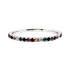 18k White Gold Multi-Color Gemstones Cts 0.34 and Round Diamond Engagement Ring