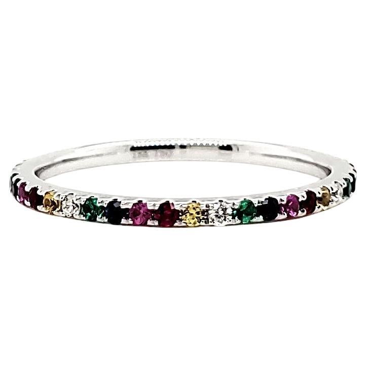 18k White Gold Multi-Color Gemstones Cts 0.34 and Round Diamond Engagement Ring For Sale