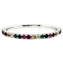 18k White Gold Multi-Color Gemstones Cts 0.34 and Round Diamond Engagement Ring