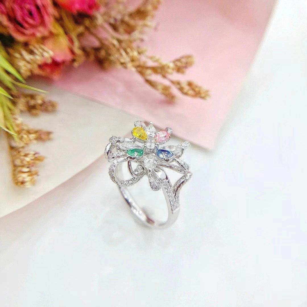 18K White Gold Multi-Color Pear Cut Diamond Ring/Pendant 

Multi-Color Diamonds - 0.45 CT
Diamonds - 1.14 CT
Total Weight - 6.26 GM

Pendant / Ring 
AGL Certification Available