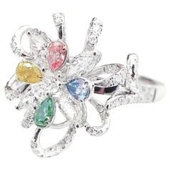 18K White Gold Multi-Color Pear Cut Diamond Ring/Pendant