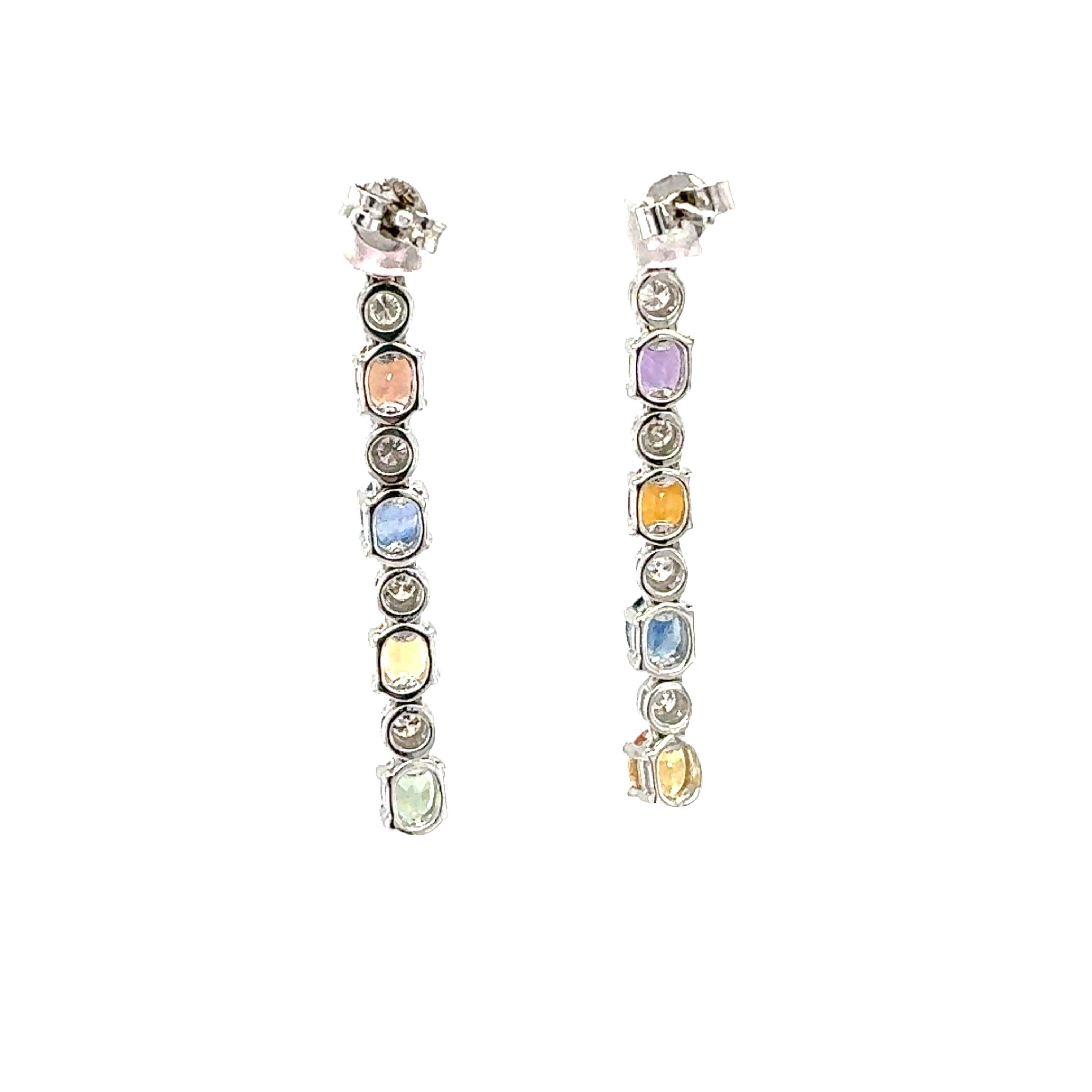 Contemporary 18K White Gold Multi-Color Sapphire and Diamond Earrings For Sale
