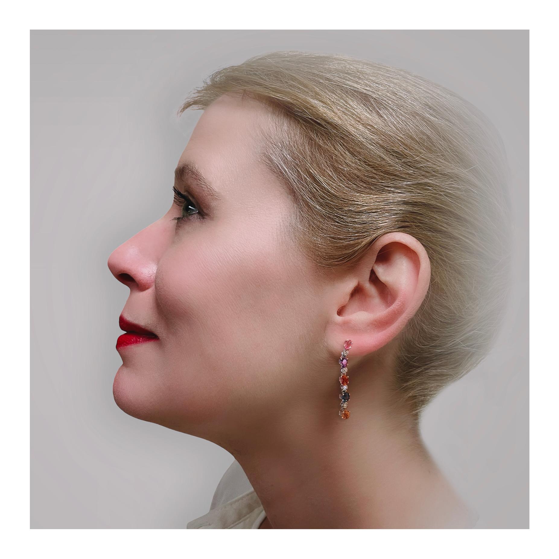 Women's 18K White Gold Multi-Color Sapphire and Diamond Earrings For Sale