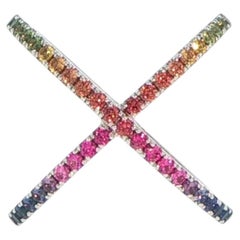 18K White Gold Multi-Color Sapphire Crossover Ring