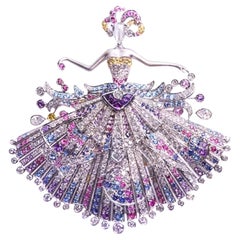 Broche ' Misterio ' de Zafiro Multicolor y Diamantes de Oro Blanco de 18 K