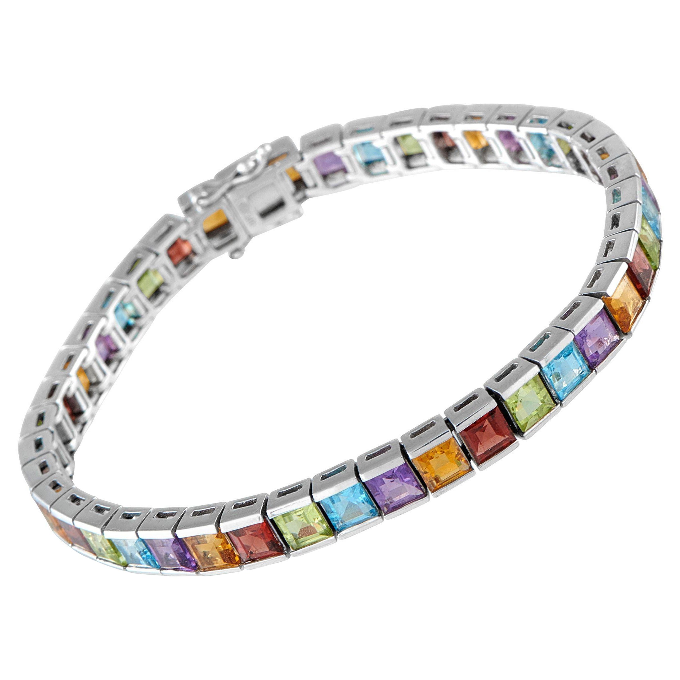 Bracelet en or blanc 18K composé de pierres précieuses multicolores MF11-072325 en vente