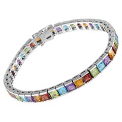 Pulsera línea de piedras preciosas multicolor de oro blanco de 18 quilates MF11-072325