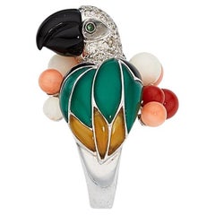 18k White Gold & Multi-Gemstone Parrot Ring w/ 1.62ct Diamonds, Size 6