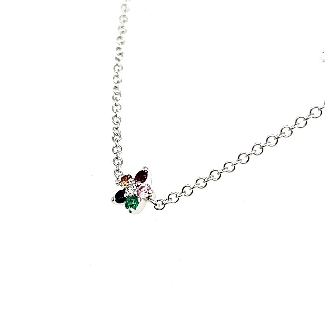 Contemporary 18k White Gold Multi-Gemstones Cts 0.12 and Round Diamond Flower Bracelet For Sale