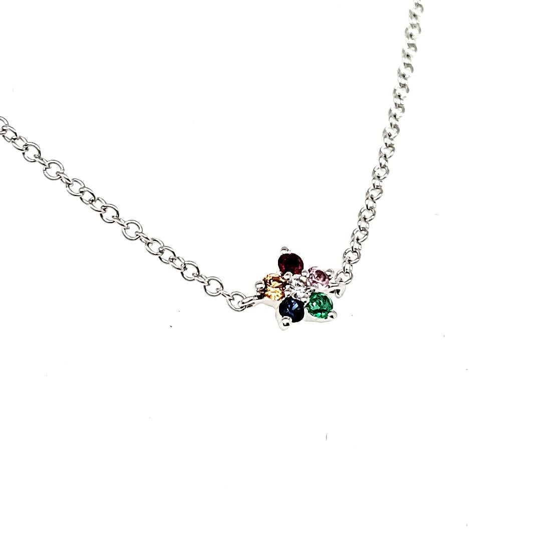 Round Cut 18k White Gold Multi-Gemstones Cts 0.12 and Round Diamond Flower Bracelet For Sale