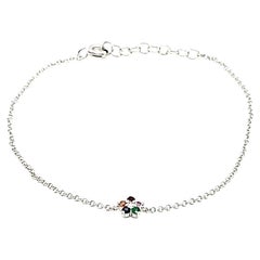 18k White Gold Multi-Gemstones Cts 0.12 and Round Diamond Flower Bracelet