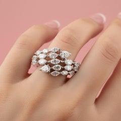 18k White Gold Multi-Row Pear Cluster Wedding Ring Fine Jewelry Bridesmaid Gift