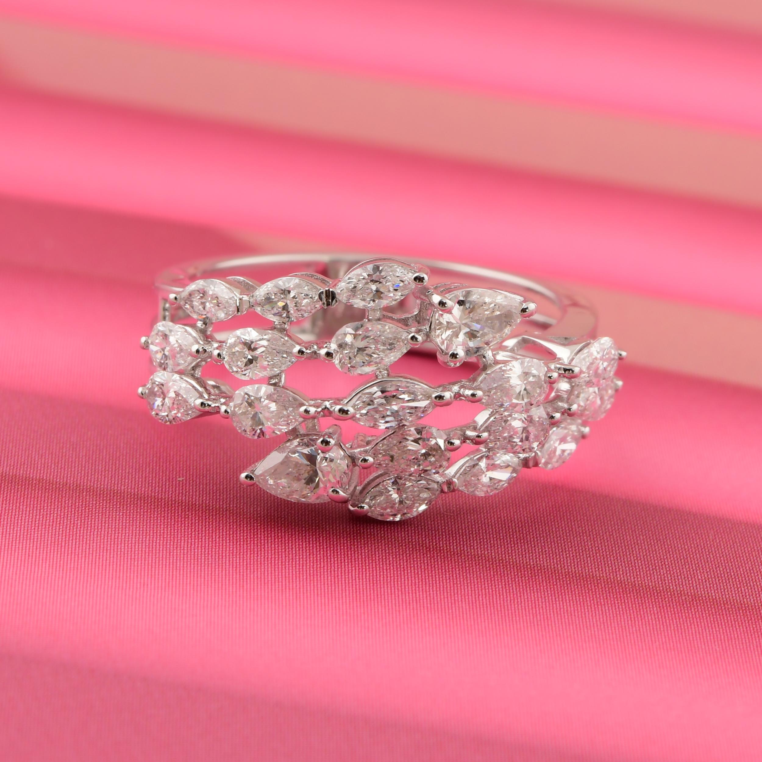 En vente :  Or blanc 18k Multi-Row Pear Cluster Wedding Ring Fine Jewelry Bridesmaid Gift 5