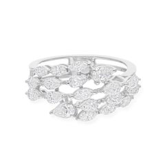 18k White Gold Multi-Row Pear Cluster Wedding Ring Fine Jewelry Bridesmaid Gift