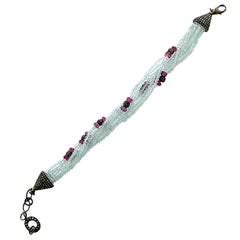18K White Gold Multi-Strand Aquamarine, Tourmaline, and Diamond Bracelet
